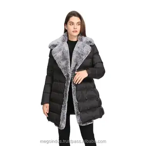 Design personalizado Casaco de Inverno falso gola de pele longa plus size Jaqueta Puffy jaqueta e puffer casaco de inverno para as mulheres