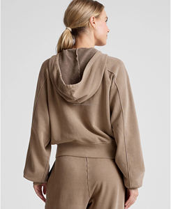 Veste à capuche de fitness à séchage rapide respirante 100% coton pour femmes en gros avec haut court à fermeture éclair coupe ample - Product Image 3