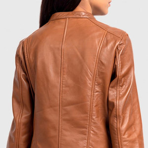 Chaqueta de Cuero Genuino para Mujer, Logotipo Personalizado OEM, Cuero Real de Cordero y Vacuno, Estilo Motociclista, Fabricante Mayorista - Product Image 6