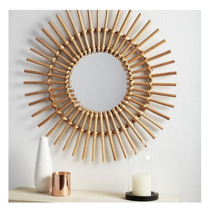 Venta al por mayor minimalista decorativo hierba escoba espejo redondo colgante de pared para dormitorio sala de estar Vietnam negro Vintage diseño rústico - Product Image 1