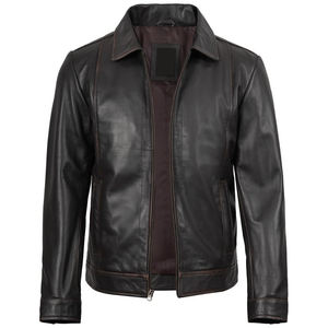 Chaqueta de Cuero de Oveja de Color Sólido Personalizada al por Mayor, Ropa Casual para Hombre, Estilo Urbano, Nueva Moda, Chaquetas Cómodas y Resistentes al Viento - Product Image 3