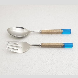 Mango de junta de madera de hormigón, cucharas para servir ensaladas de acero inoxidable chapadas en plata, nuevas herramientas de diseño de tendencia, servidores de ensaladas - Product Image 6