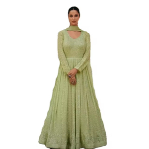 traditional indian formal dress Green Hand Embroidered Gown: Premium Indian Dress by Raas XL / Green main image 1