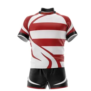 Set seragam Rugby OEM Jersey Rugby kustom kemeja tim Rugby tersublimasi cetak polos kosong dengan logo kustom.