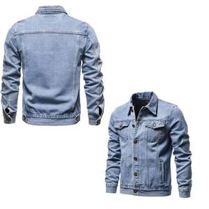 drop shipping Men's <b>Vintage</b> Style PU Denim <b>Jacket</b> - Blue Retro Zip-Up with Sleeves, Stand Collar & Chest Pockets, Tear-Resistant - Product Image 6