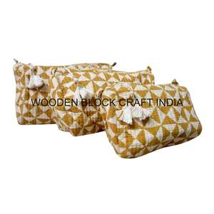 Tassel Pattern Quilted Cotton Bohemian <b>Large</b> Eco-Friendly <b>Makeup</b> <b>Bag</b> Travel Cosmetic Organizer Carry Pouch with Zipper - Product Image 1