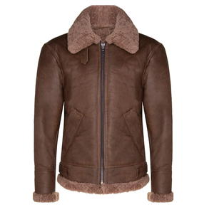 Veste en cuir pour hommes Esprit d'hiver en peau de mouton vintage personnalisable en gros cuir de vachette chaud teint en fausse fourrure avec fermeture éclair en cuir véritable teint uni - Product Image 5