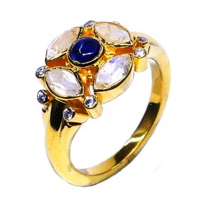 แหวนสายรุ้ง kyanite สีขาวเงิน925สำหรับผู้หญิงสไตล์แต่งงานคลาสสิกพร้อมชุบทอง - Product Image 3