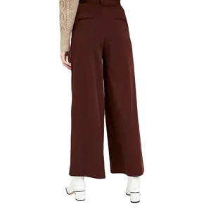 Haute qualité coton mélangé maigre solide femmes bureau naturel taille décontracté deux fois tissu large jambe pantalon fabriqué au Vietnam - Product Image 1
