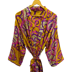 <b>Indian</b> Robe Floral Silk Sari Kimono Vintage Sari Robe Soft Beach Party Gown <b>Indian</b> Handmade Silk Kimono - Product Image 1