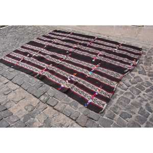 Tapis turc noir et blanc vintage, grande surface 6 'X 8', laine, latex, décor ethnique patchwork couloir rectangle pour décor de salon - Product Image 1