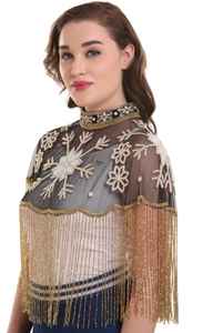 Elegante capa burlesca con cuentas hebras lentejuelas perlas hermosa silueta recta bordado Logo sujeta cuello Club vestidos - Product Image 3