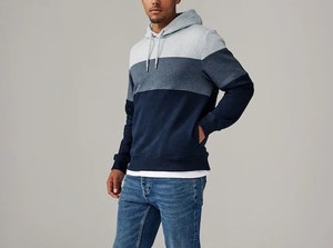 Luxury Cotton <b>Pullover</b> Hoodie <b>for</b> <b>Men</b> with Pockets Block Color Design Long Sleeve Soft Comfortable Casual Loose Fit Fashion Wear - Product Image 3