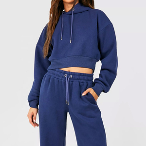 Sudaderas con capucha transpirables anti-pilling para mujer Logotipo personalizado de alta calidad Mujeres Crop Top Algodón French Terry Liso Sudaderas con capucha con estampado - Product Image 1