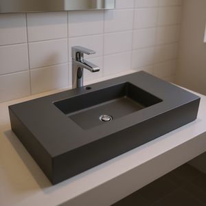 Lavabo en résine gris mat de 100 cm, produit de qualité supérieure pour vos besoins de salle de bain - Product Image 3