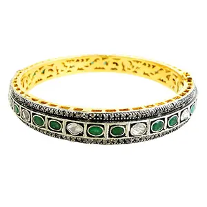 Real 14k Gold Rose Cut Diamond Emerald Bangle For Wedding Anniversary Engagement 925 Sterling Silver Pave Diamond Fine Jewelry