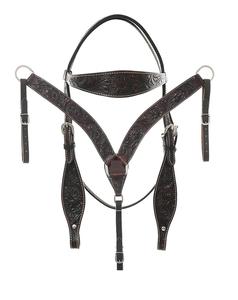 Fabricant de gros Accessoires pour chevaux de couleur personnalisés-Collier de poitrine et serre-tête en cuir brut d'origine occidentale Halters - Product Image 1