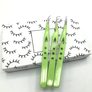 Ensemble de pinces à cils vertes de précision en acier inoxydable OEM disponible outils d'extension de cils pointus vert Extension de cils classique - Product Image 1