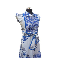 Robe longue en coton confortable et élégante pour femme, imprimé floral/uni fait main, décontractée, pour les fêtes ou le quotidien, simple, boutonnée, style doux
