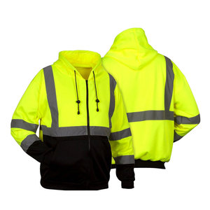 Meilleure qualité 100% coton solide respirant sweat à capuche de sécurité pour hommes hiver avec fermeture éclair conception haute visibilité prix de gros - Product Image 6