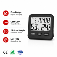 Termómetro Higrómetro Digital para Interiores con Pantalla LCD, Monitor de Temperatura y Humedad con Reloj Despertador para Hogar, Oficina, Habitación, Cuarto de Bebé
