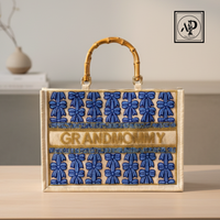 Bolsa de Lona Moderna y Elegante con Paneles Florales Bordados, Diseño con Nombre Personalizado, Duradera, Espaciosa, Abertura Superior Media, para Viajes