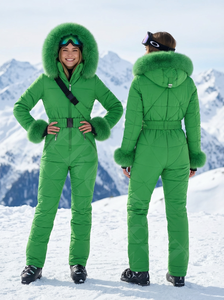 ชุดสกีแบบเต็มตัวบุหนาสำหรับฤดูหนาวจากโรงงานขายส่ง พร้อมฮู้ดขนเทียม ชุดจั๊มสูทสำหรับเล่นสกีแบบเย็บติดกันให้ความอบอุ่น เหมาะสำหรับการเดินทางกลางแจ้งในหิมะ - Product Image 3