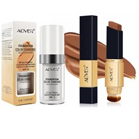 ALIVER 3pcs Set Rias Wajah 2-in-1 Foundation Stick & Concealer dengan Foundation Cair yang Dapat Menyesuaikan Warna dan Kuas Rias