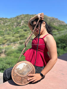 Hand Tooling Carving <b>Round</b> Handbag Stylish New Design Cowhide Fur <b>Sling</b> Bag Crossbody Shoulder Women's Bag - Product Image 3