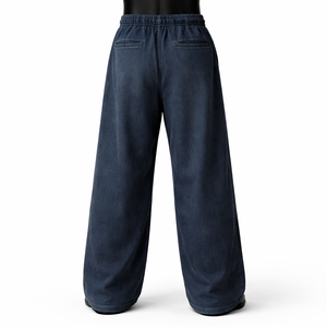 Pantalones de chándal anchos de algodón para hombre, estilo vintage, lavados, azul marino, con salpicaduras de pintura, joggers oversize, streetwear, con logo personalizado - Product Image 2