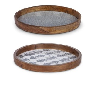 Set Of Two Wooden Serving Tray For Dinnerware Salad and Fruit Serving Tray in <b>Sticker</b> Printed Decorating Catering Serving Usage - Product Image 1