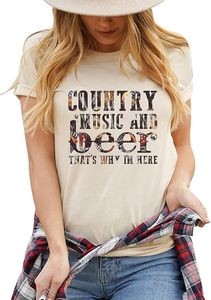 Camiseta divertida para beber música country y cerveza para mujer, camisetas de vacaciones de verano, camisetas de campo Vintage, Tops, Jersey, estampado informal - Product Image 4