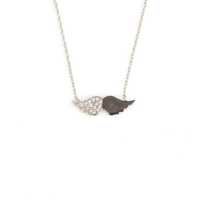 Collier pour femme en acier inoxydable avec ailes d'ange, pierres en zircone cubique blanches, serti pavé, 41 cm, plaqué or rhodié, cadeau chrétien