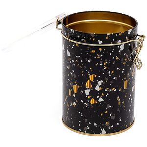 1.1L Terrazzo <b>Black</b> round Metal <b>Box</b> 105x150mm with Wire Clasp and Transparent Lid <b>for</b> Kitchen <b>Storage</b> - Product Image 2