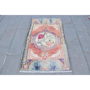 Vintage Turkish Small Rug 2.9x5 ft, <b>Red</b> Camouflage Rug <b>Wool</b> - Product Image 1
