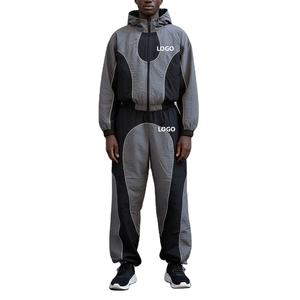 Haute qualité 100% Nylon couleur bloc léger Baggy Jogging survêtement coupe-vent et imperméable 2 pièces à capuche et jogger ensemble - Product Image 1