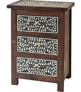 Solid Wood Bone Inlay Console Side Table With Three Drawers Bedside Table Bone Inlay Home Furniture Special for Christmas Decor - Product Image 6