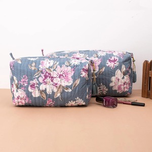 Vintage Style Handmade Block Printed Cotton Zipper Pouch Case Eco-Friendly Durable Water Resistant Travel Makeup Storage - Product Image 3