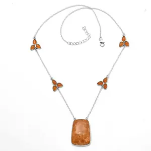 顶级时尚橙色金星 & 玛瑙925纯银项链宝石饰品由欲望宝石完美礼品SDN1648 N-1004