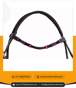 Western Leather Headstall / Bridle Horse Tack en marron avec combinaison noire et rose tressée à la main RawHide pliée - Product Image 3