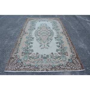 Tapis turc vintage classique Beige marron 5.7x9.7 pieds Boho tissage plat laine Jute support en Latex pour salon Patchwork Design - Product Image 1