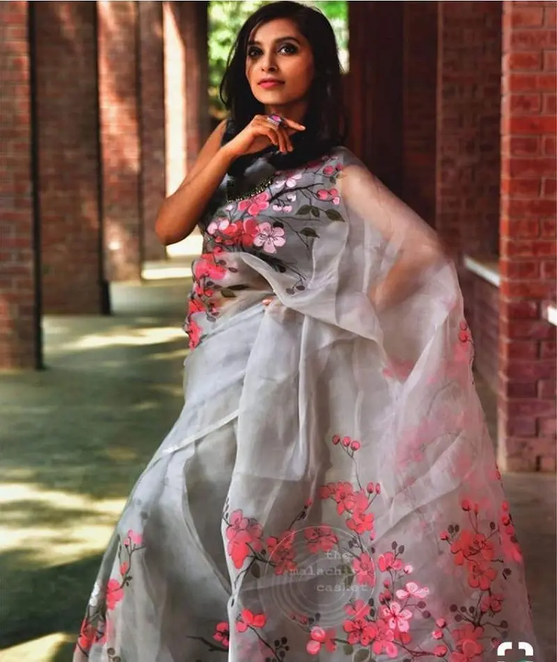 Hint yeni tasarımcı tarzı güzel Saree organze kumaş üzerine dijital baskı ve Banglory bluz parti giyim için fantezi Saree