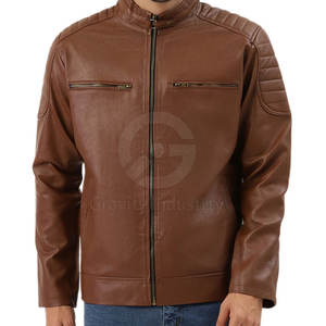 Veste en cuir de vachette au design personnalisé, col montant, logo sur le devant, respirante, écologique, de haute qualité, coupe ajustée pour homme, hiver - Product Image 5