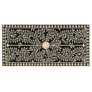 Commodes en os incrusté noir et blanc avec 3 tiroirs, motif floral, commodes en os incrusté avec boutons en os - Product Image 4