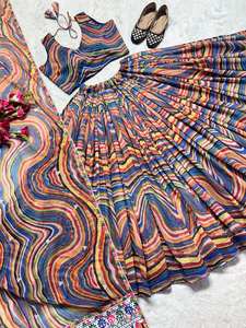 High Quality Traditional Indian & Pakistani Georgette Embroidery Digital Print <b>Lehenga</b> <b>Choli</b> Dupatta <b>for</b> Winter & Summer Parties - Product Image 4