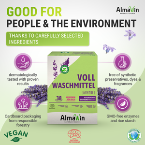 Detergente en Polvo para Ropa AlmaWin Brand Highlight, Aroma Lavanda, 2 kg - 38 Lavados, Potenciador de Lavado Vegano para Temperaturas de 30 a 95 Grados Celsius - Product Image 2