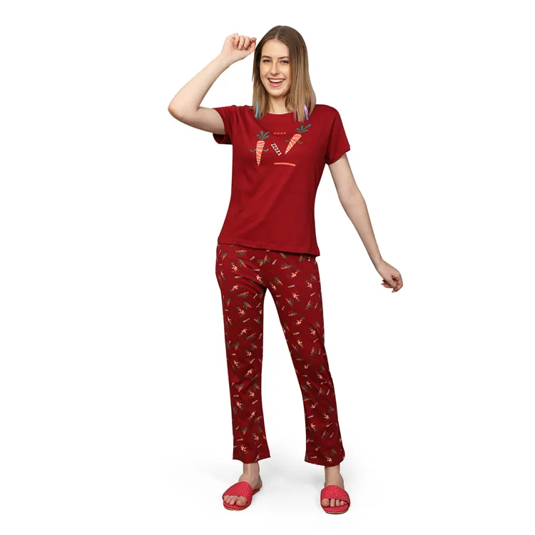 Durable Quality Cotton Made Ladies Night Dress Sleepwear Meia Mangas 2 Peça Pijama Set para As Mulheres de Genuine Seller