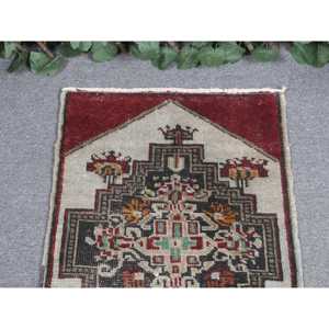 Vintage Turkish Patchwork Eco-Friendly <b>Red</b> <b>Wool</b> Rug Latex Backing 1.6x2.4 ft - Product Image 3