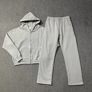 Doble capa Premium 400Gsm algodón grueso Puff estampado chándal de dos piezas con capucha pantalones de chándal conjunto chándales de invierno - Product Image 1