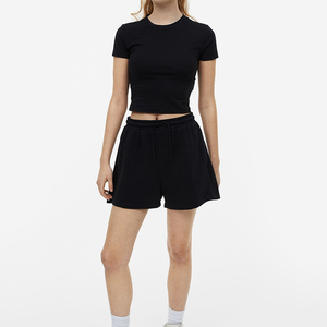 Vente en gros de sweatshirt de couleur unie en coton à la mode d'été personnalisé style athlétique haut logo ceinture bouton sexy court décontracté - Product Image 1